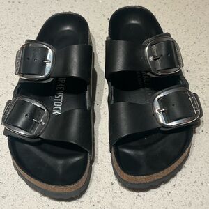 Birkenstock exquisite big buckle black Arizona sandals 38